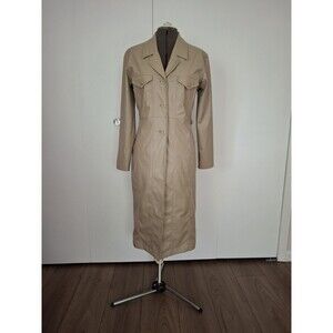 Vintage Gasoline Women's Soft Faux Leather Trench Coat Medium Beige Cream